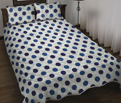 White And Blue Polka Dot Pattern Print Quilt Bed Set