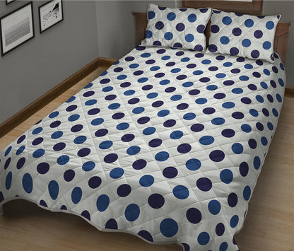 White And Blue Polka Dot Pattern Print Quilt Bed Set