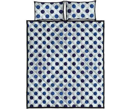 White And Blue Polka Dot Pattern Print Quilt Bed Set