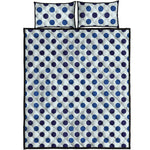 White And Blue Polka Dot Pattern Print Quilt Bed Set