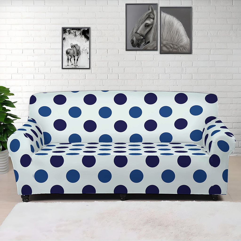 White And Blue Polka Dot Pattern Print Sofa Cover