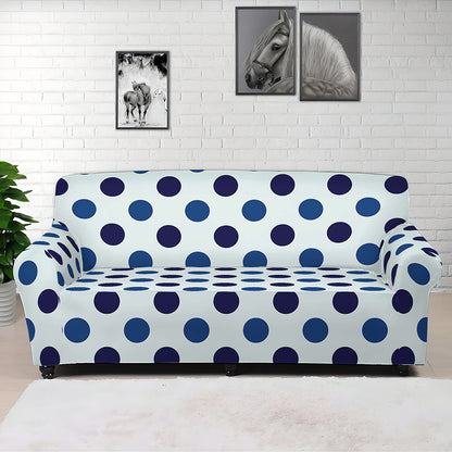 White And Blue Polka Dot Pattern Print Sofa Cover