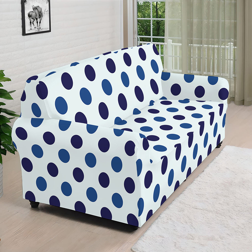 White And Blue Polka Dot Pattern Print Sofa Cover