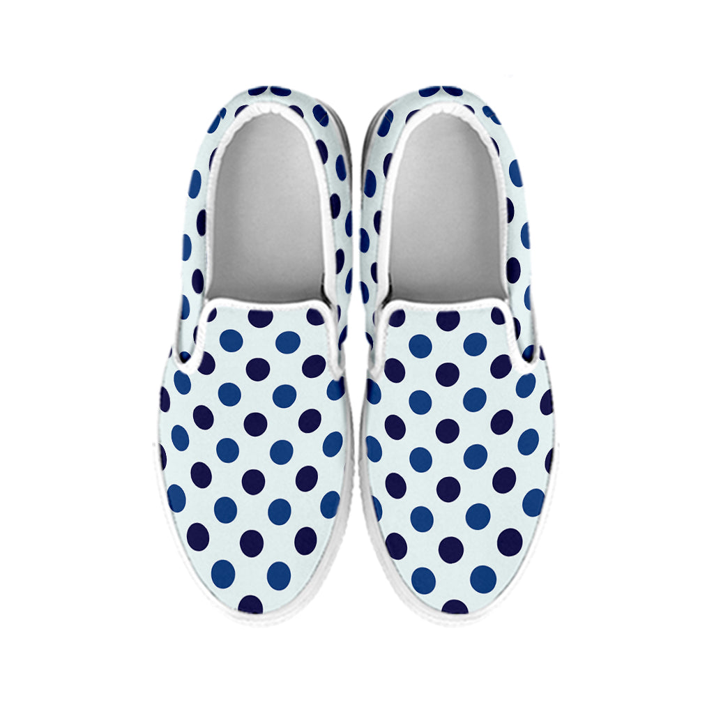 White And Blue Polka Dot Pattern Print White Slip On Shoes
