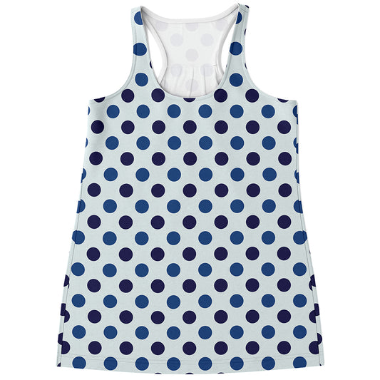 White And Blue Polka Dot Pattern Print Women's Racerback Tank Top