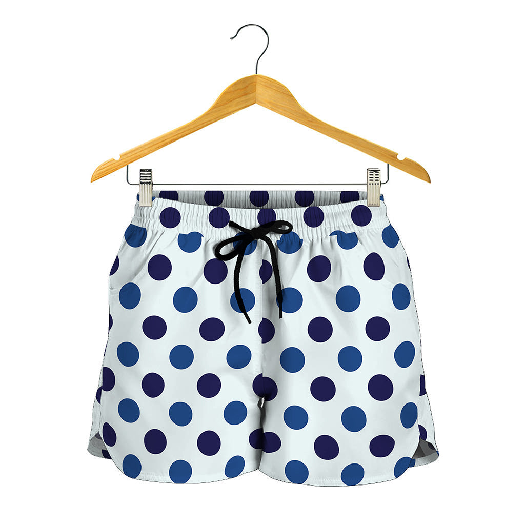White And Blue Polka Dot Pattern Print Women's Shorts