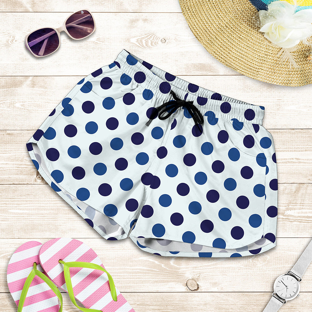 White And Blue Polka Dot Pattern Print Women's Shorts