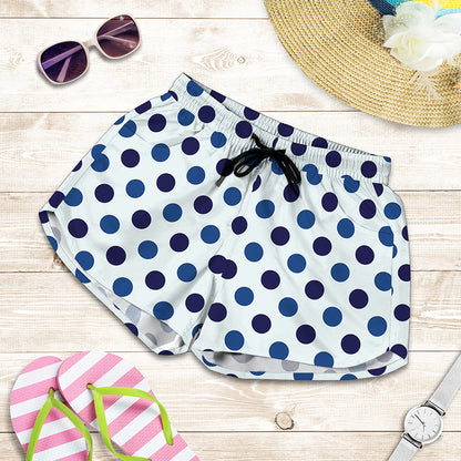 White And Blue Polka Dot Pattern Print Women's Shorts
