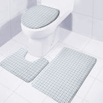 White And Blue Tattersall Pattern Print 3 Piece Bath Mat Set