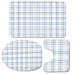 White And Blue Tattersall Pattern Print 3 Piece Bath Mat Set
