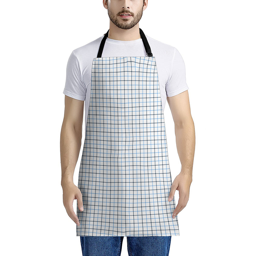 White And Blue Tattersall Pattern Print Apron