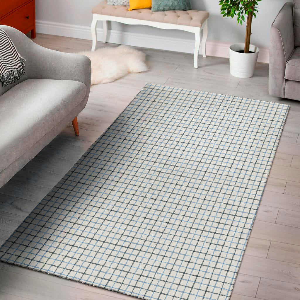 White And Blue Tattersall Pattern Print Area Rug