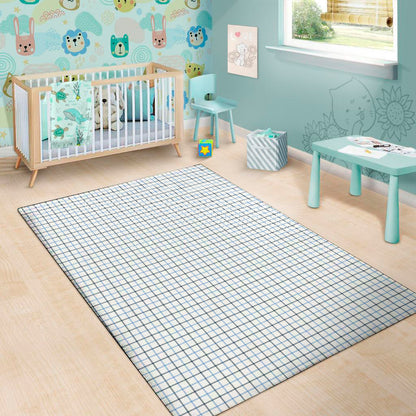 White And Blue Tattersall Pattern Print Area Rug