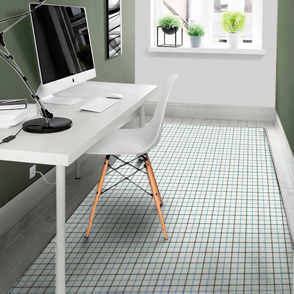 White And Blue Tattersall Pattern Print Area Rug