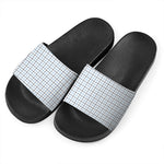 White And Blue Tattersall Pattern Print Black Slide Sandals