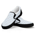 White And Blue Tattersall Pattern Print Black Slip On Sneakers