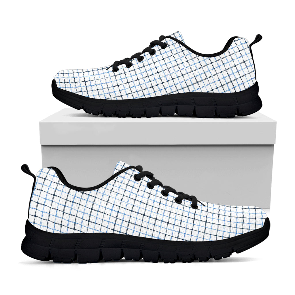 White And Blue Tattersall Pattern Print Black Sneakers