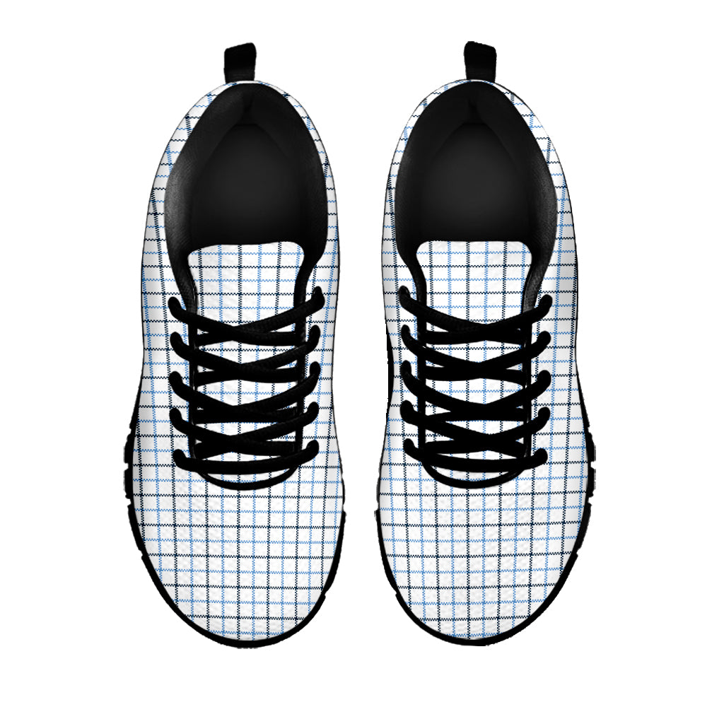 White And Blue Tattersall Pattern Print Black Sneakers