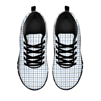White And Blue Tattersall Pattern Print Black Sneakers