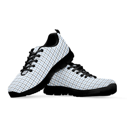 White And Blue Tattersall Pattern Print Black Sneakers