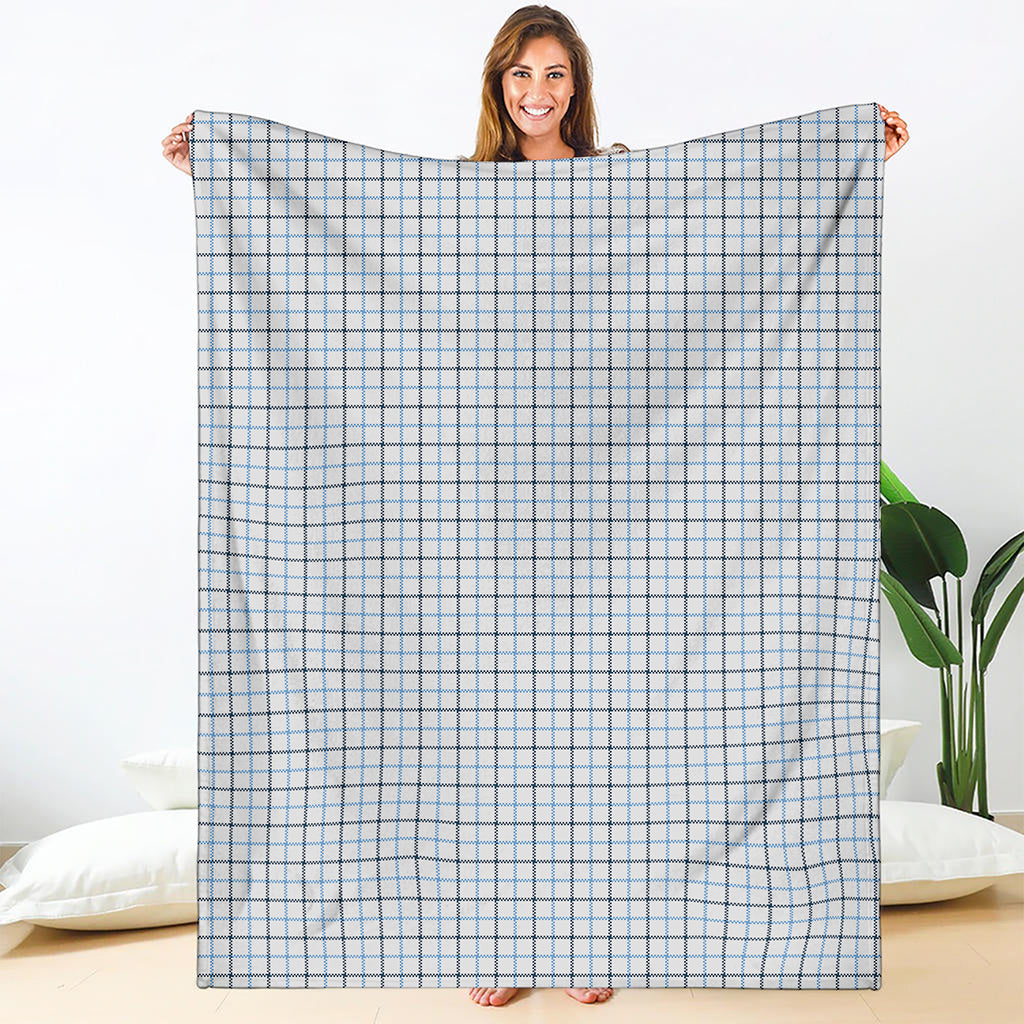 White And Blue Tattersall Pattern Print Blanket