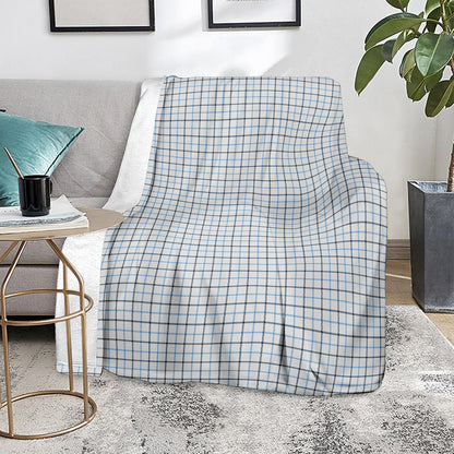 White And Blue Tattersall Pattern Print Blanket