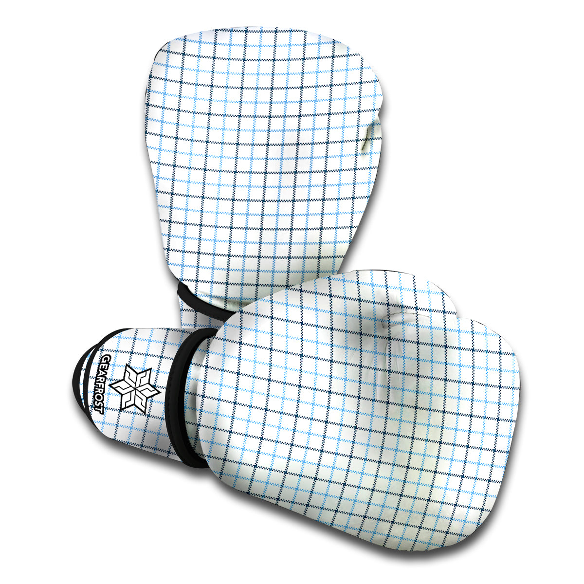 White And Blue Tattersall Pattern Print Boxing Gloves