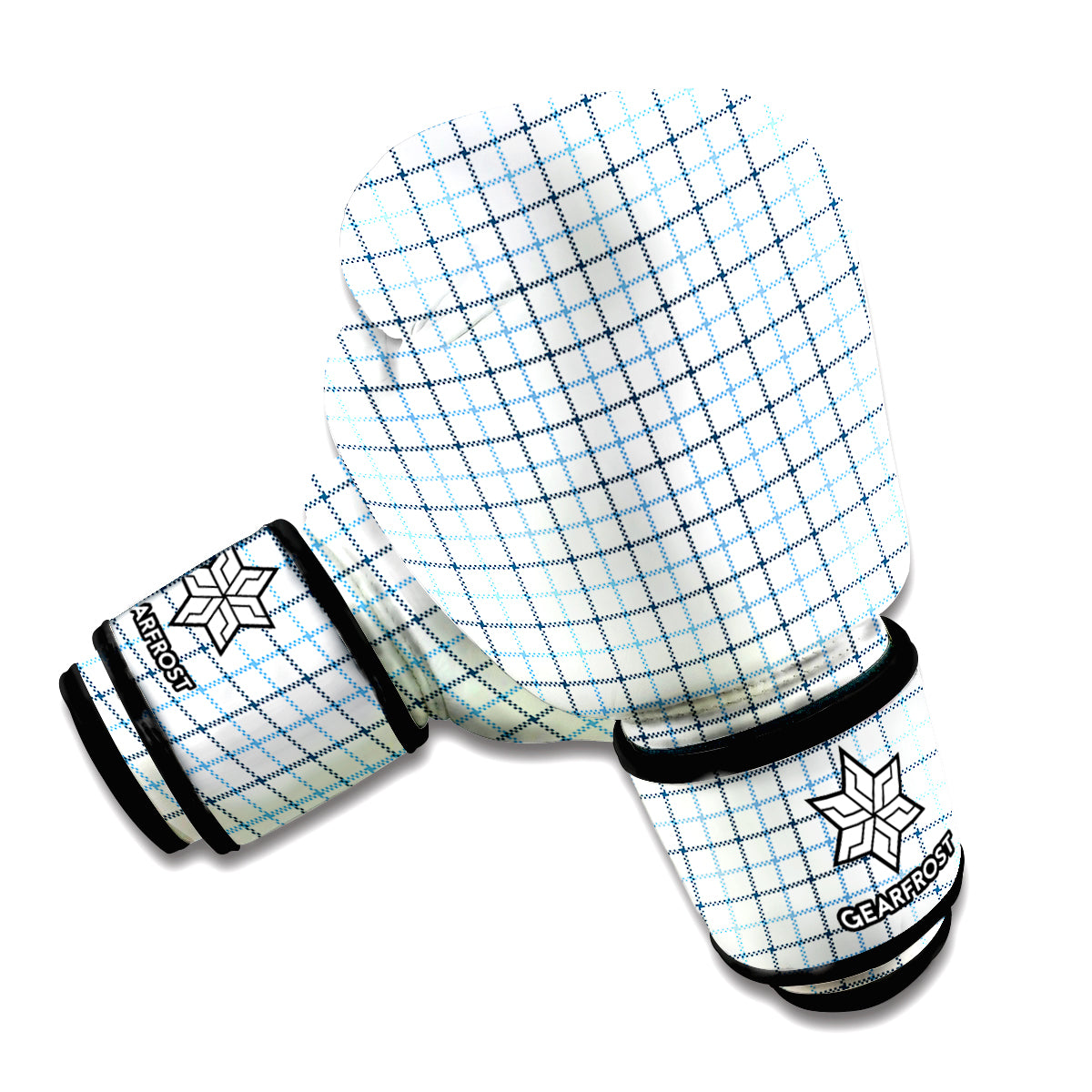 White And Blue Tattersall Pattern Print Boxing Gloves