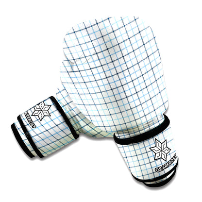 White And Blue Tattersall Pattern Print Boxing Gloves