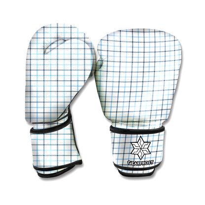 White And Blue Tattersall Pattern Print Boxing Gloves