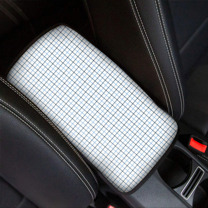 White And Blue Tattersall Pattern Print Car Center Console Cover