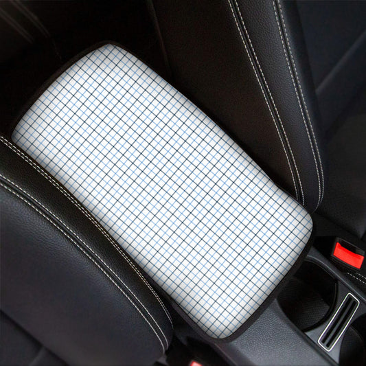 White And Blue Tattersall Pattern Print Car Center Console Cover