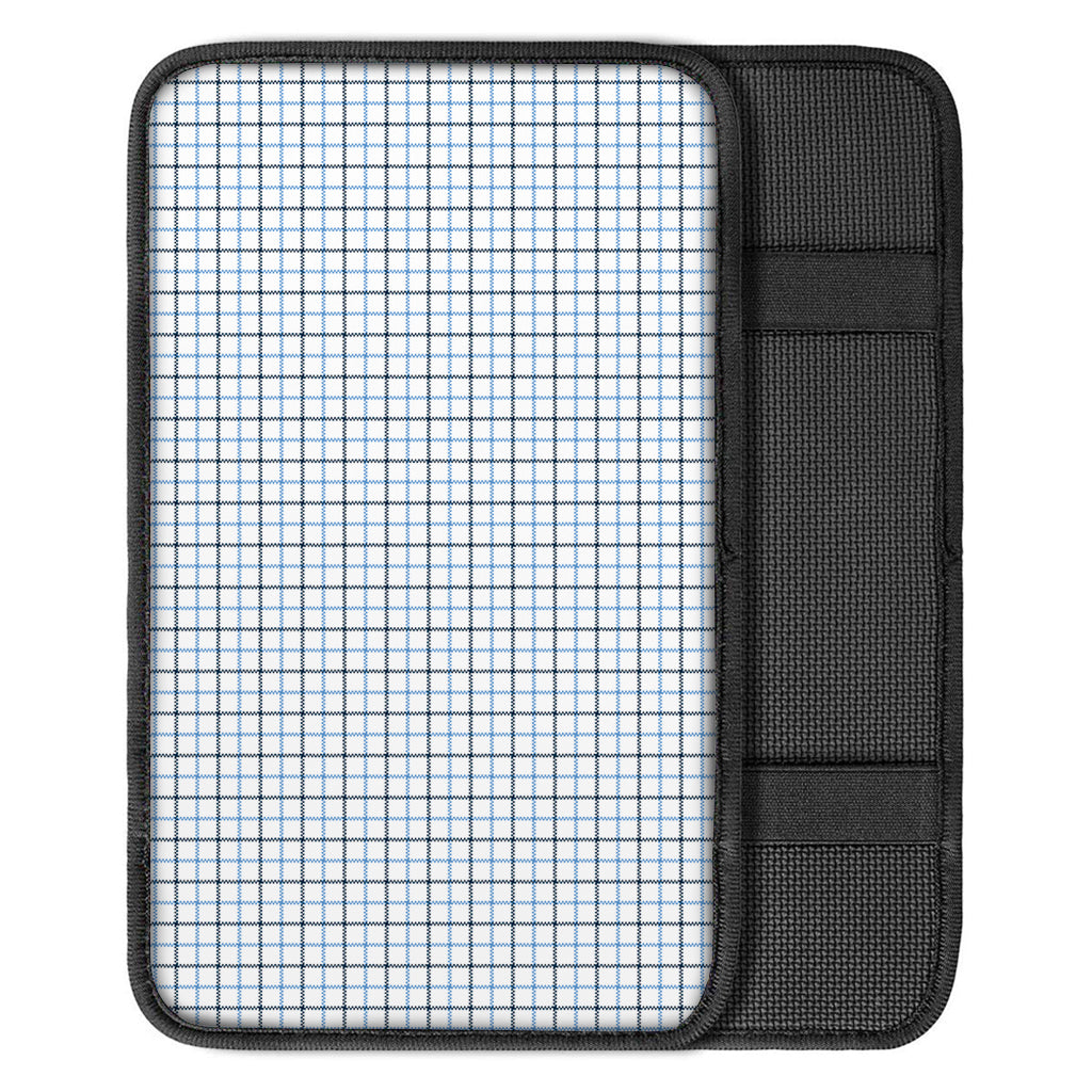 White And Blue Tattersall Pattern Print Car Center Console Cover