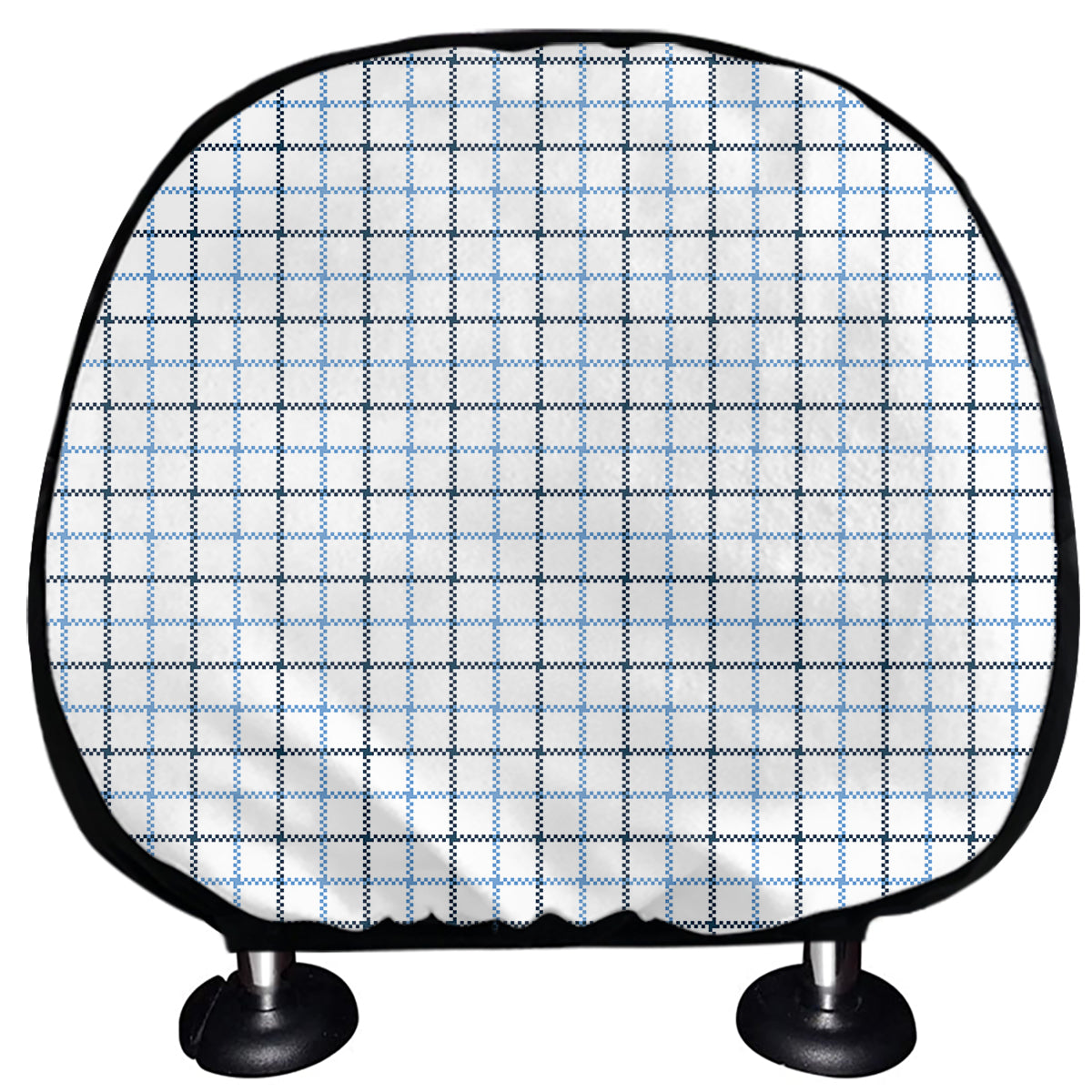 White And Blue Tattersall Pattern Print Car Headrest Covers