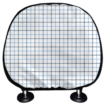 White And Blue Tattersall Pattern Print Car Headrest Covers