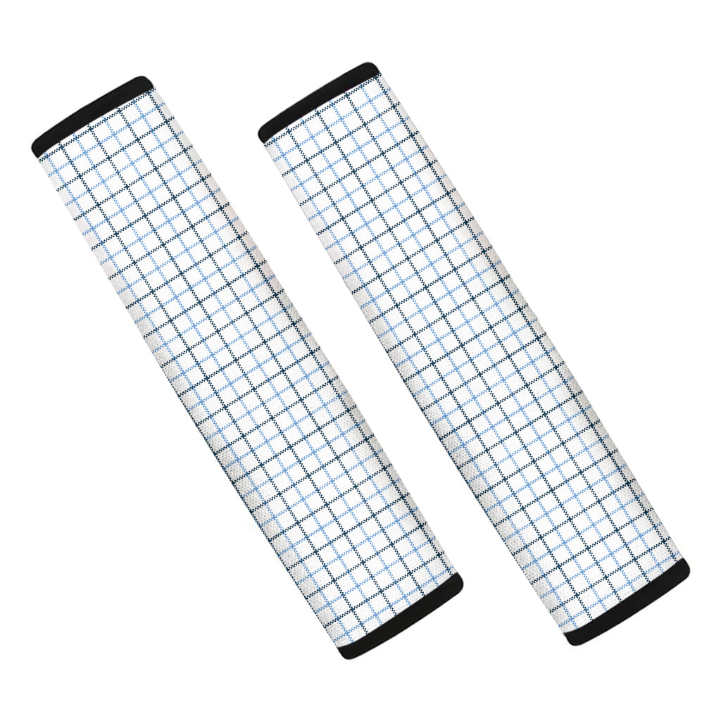 White And Blue Tattersall Pattern Print Car Seat Belt Covers