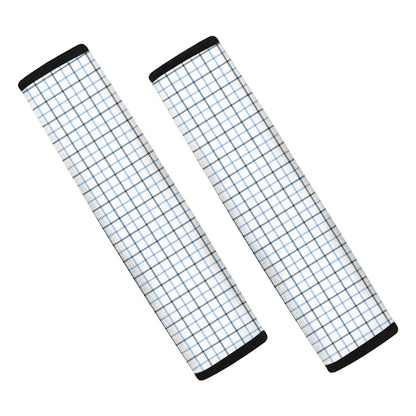 White And Blue Tattersall Pattern Print Car Seat Belt Covers