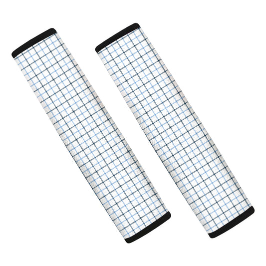 White And Blue Tattersall Pattern Print Car Seat Belt Covers