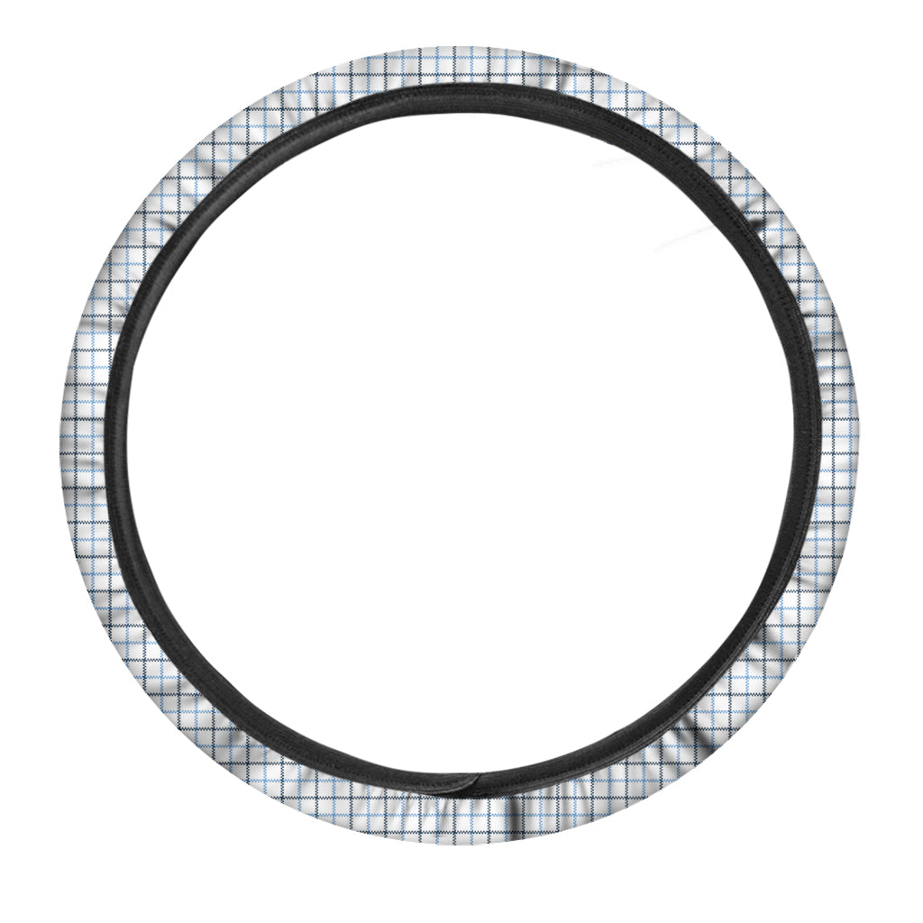 White And Blue Tattersall Pattern Print Car Steering Wheel Cover