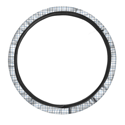 White And Blue Tattersall Pattern Print Car Steering Wheel Cover