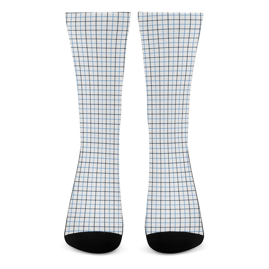 White And Blue Tattersall Pattern Print Crew Socks