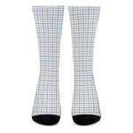 White And Blue Tattersall Pattern Print Crew Socks
