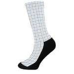 White And Blue Tattersall Pattern Print Crew Socks