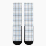 White And Blue Tattersall Pattern Print Crew Socks