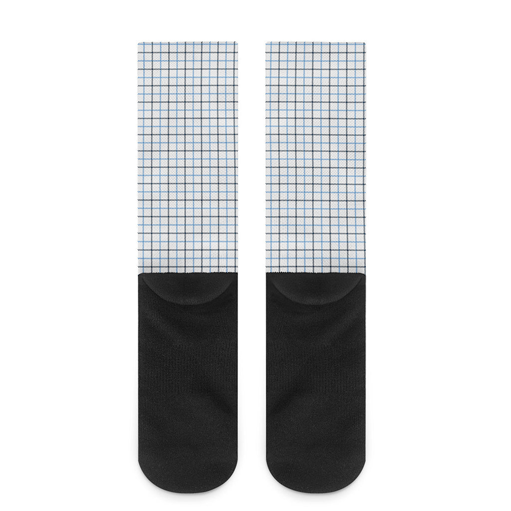 White And Blue Tattersall Pattern Print Crew Socks
