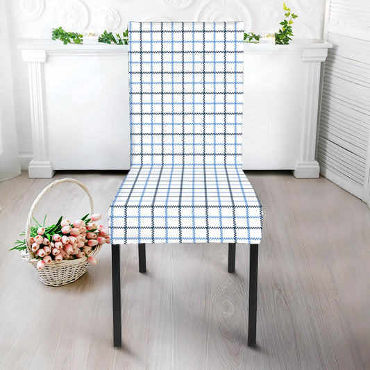 White And Blue Tattersall Pattern Print Dining Chair Slipcover