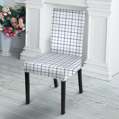 White And Blue Tattersall Pattern Print Dining Chair Slipcover