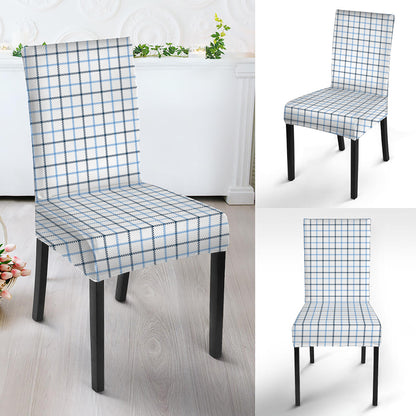 White And Blue Tattersall Pattern Print Dining Chair Slipcover