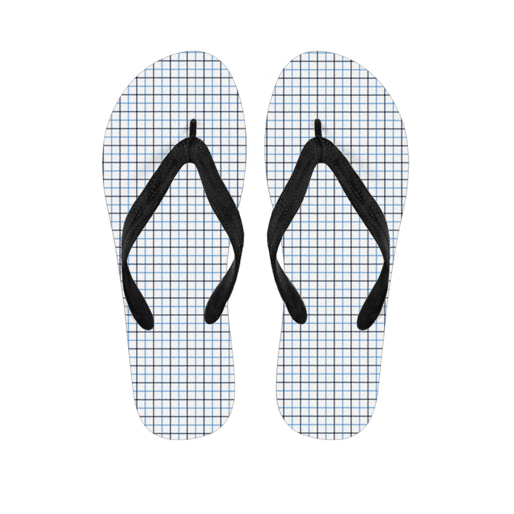 White And Blue Tattersall Pattern Print Flip Flops