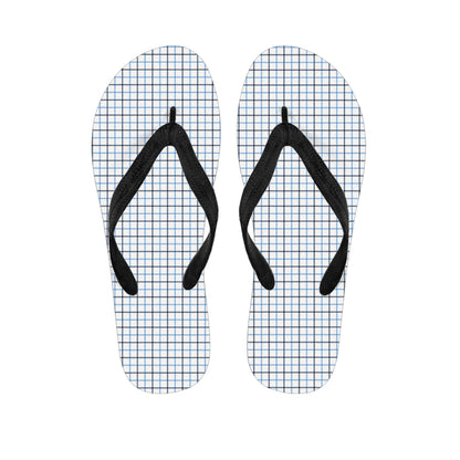 White And Blue Tattersall Pattern Print Flip Flops